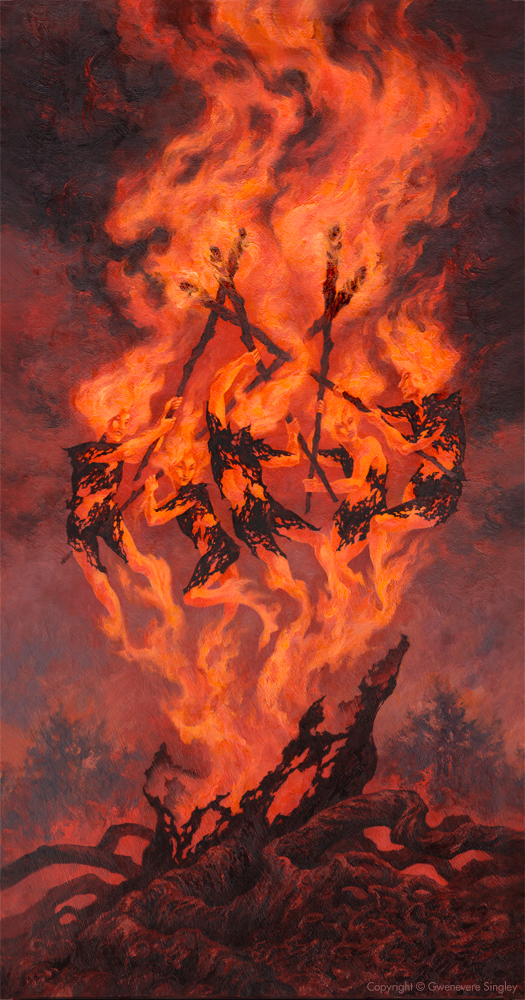 Flaming Five of Wands